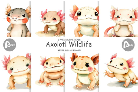 Digital Paper Axolotl Wildlife Digital Pattern artnoy 