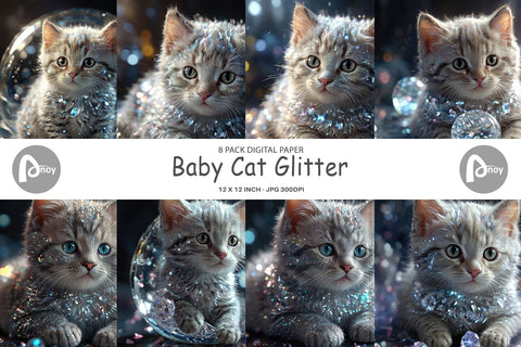 Digital Paper Baby Cat Glitter Digital Pattern artnoy 