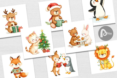 Digital Paper Baby Christmas Animals Digital Pattern artnoy 