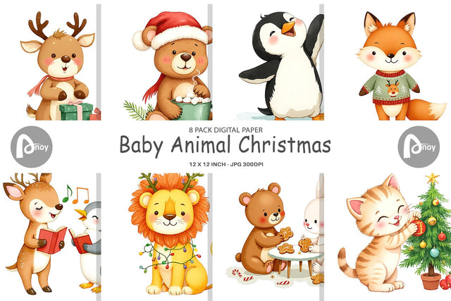 Digital Paper Baby Christmas Animals Digital Pattern artnoy 