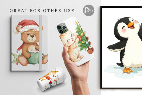 Digital Paper Baby Christmas Animals Digital Pattern artnoy 