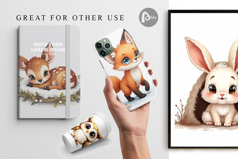 Digital Paper Baby Forest Animals Winter Watercolor Digital Pattern artnoy 