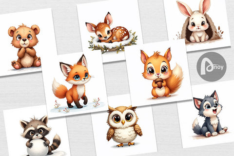 Digital Paper Baby Forest Animals Winter Watercolor Digital Pattern artnoy 