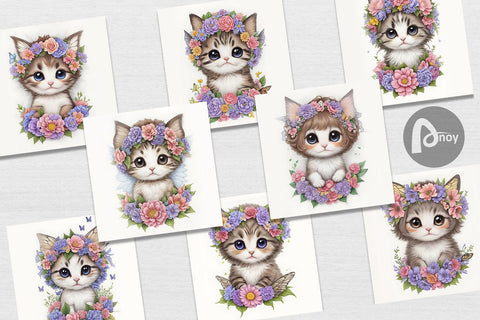 Digital Paper Baby Kitten Flower Wreath Digital Pattern artnoy 