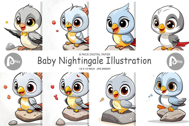 Digital Paper Baby Nightingale Digital Pattern artnoy 
