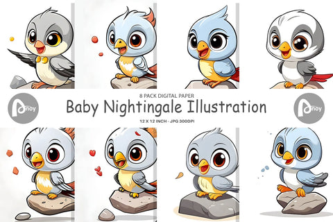 Digital Paper Baby Nightingale Digital Pattern artnoy 