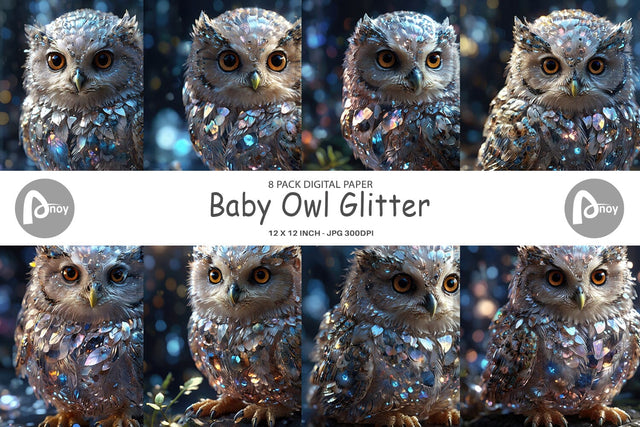 Digital Paper Baby Owl Glitter Digital Pattern artnoy 
