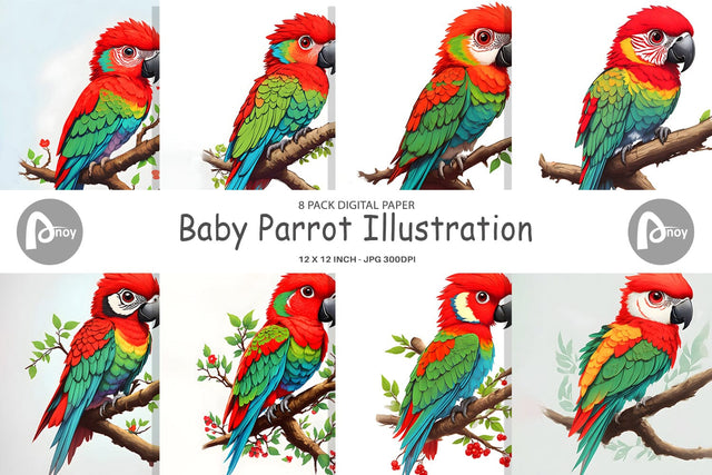 Digital Paper Baby Parrot Illustration Digital Pattern artnoy 