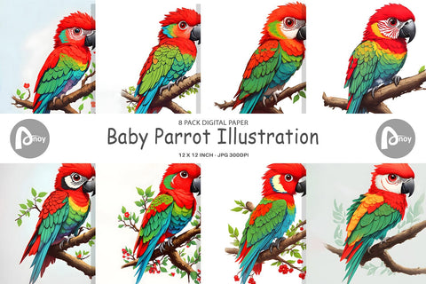 Digital Paper Baby Parrot Illustration Digital Pattern artnoy 