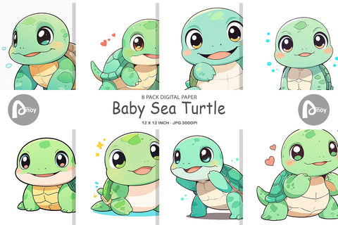 Digital Paper Baby Sea Turtle Digital Pattern artnoy 
