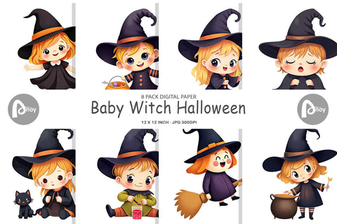 Digital Paper Baby Witch Halloween Digital Pattern artnoy 