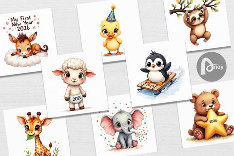 Digital Paper Baby's First New Year 2026 Digital Pattern artnoy 