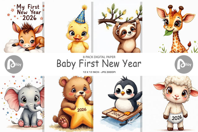 Digital Paper Baby's First New Year 2026 Digital Pattern artnoy 