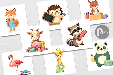 Digital Paper Back to School Animals Digital Pattern artnoy 