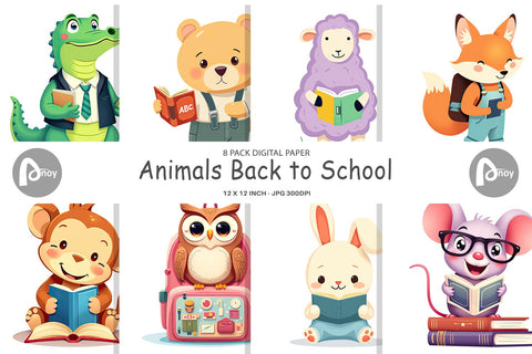 Digital Paper Back to School Animals Digital Pattern artnoy 