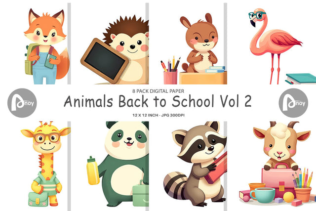 Digital Paper Back to School Animals Digital Pattern artnoy 