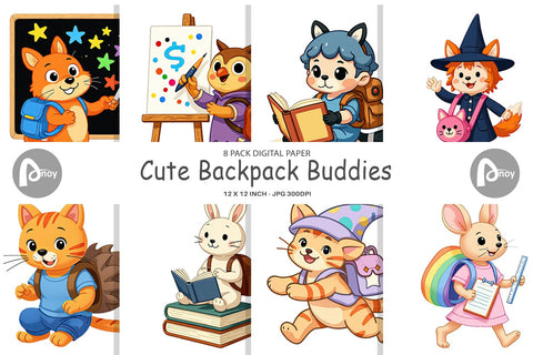 Digital Paper Backpack Buddies Digital Pattern artnoy 