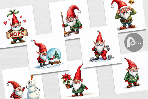 Digital Paper Bah Humbug Gnomes: A Sarcastic Watercolor Digital Pattern artnoy 