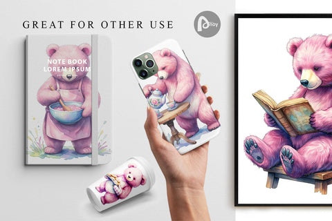 Digital Paper Baking Mama Bear Watercolor Digital Pattern artnoy 