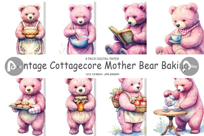 Digital Paper Baking Mama Bear Watercolor Digital Pattern artnoy 