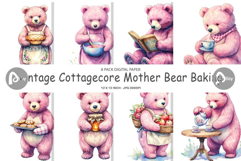 Digital Paper Baking Mama Bear Watercolor Digital Pattern artnoy 