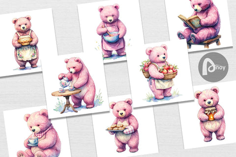 Digital Paper Baking Mama Bear Watercolor Digital Pattern artnoy 
