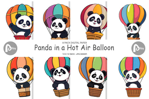 Digital Paper Balloon Panda Digital Pattern artnoy 