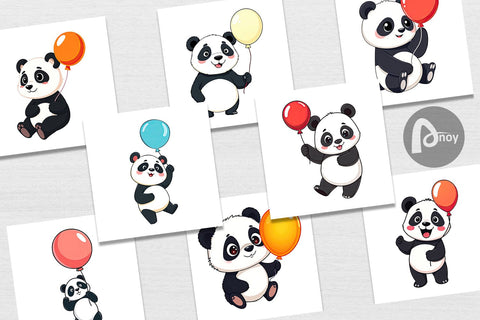 Digital Paper Balloon Panda Digital Pattern artnoy 