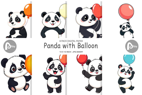 Digital Paper Balloon Panda Digital Pattern artnoy 
