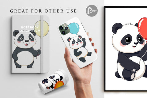 Digital Paper Balloon Panda Digital Pattern artnoy 