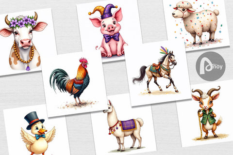 Digital Paper Barnyard Bash Farm Animals Mardi Gras Digital Pattern artnoy 