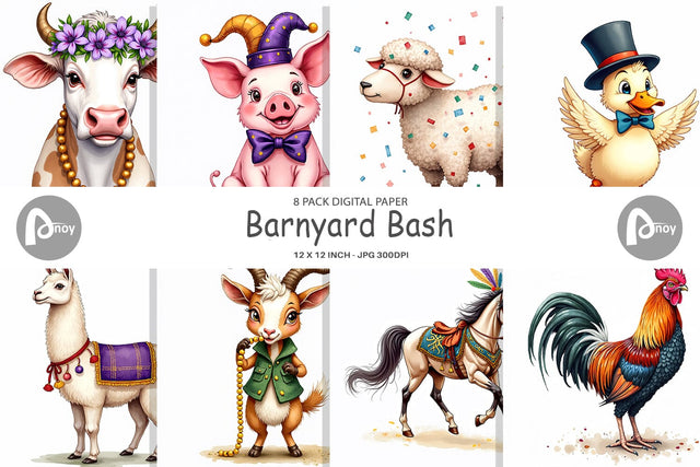 Digital Paper Barnyard Bash Farm Animals Mardi Gras Digital Pattern artnoy 