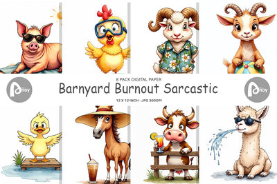 Digital Paper Barnyard Burnout Sarcastic Summer Watercolors Digital Pattern artnoy 