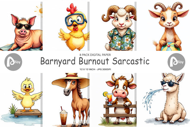 Digital Paper Barnyard Burnout Sarcastic Summer Watercolors Digital Pattern artnoy 