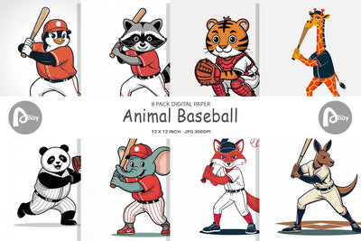 Digital Paper Baseball Animal Digital Pattern artnoy 
