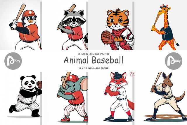 Digital Paper Baseball Animal Digital Pattern artnoy 