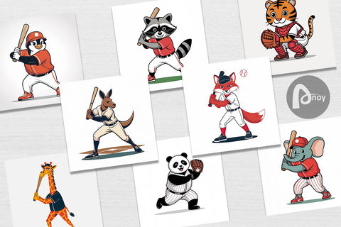 Digital Paper Baseball Animal Digital Pattern artnoy 