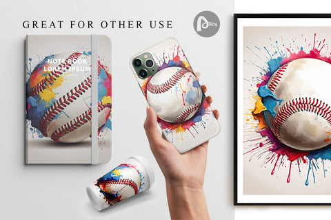 Digital Paper Baseball Paint Splashes Digital Pattern artnoy 