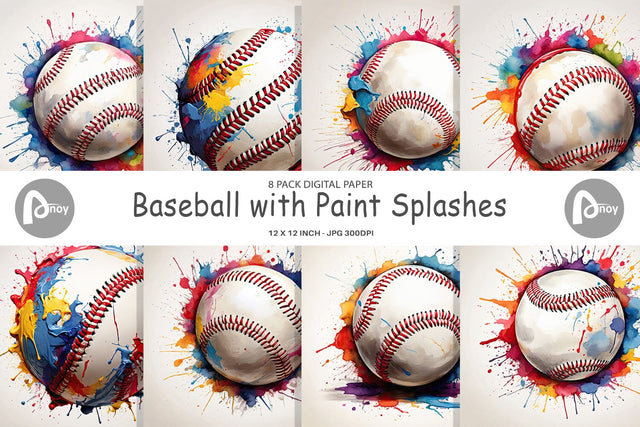 Digital Paper Baseball Paint Splashes Digital Pattern artnoy 