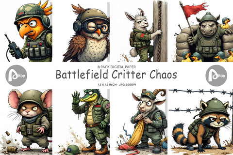 Digital Paper Battlefield Critters Digital Pattern artnoy 