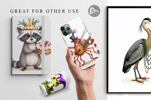 Digital Paper Bayou Jazz Mardi Gras Animals Watercolor Digital Pattern artnoy 