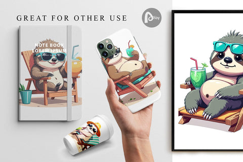 Digital Paper Beach Bum Sloth Digital Pattern artnoy 