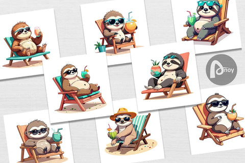 Digital Paper Beach Bum Sloth Digital Pattern artnoy 