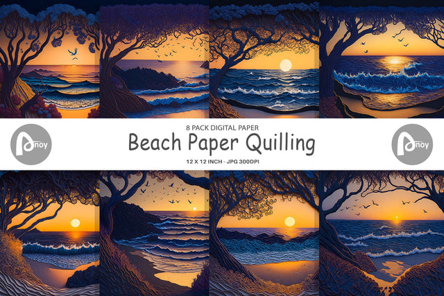 Digital Paper Beach Paper Quilling Digital Pattern artnoy 
