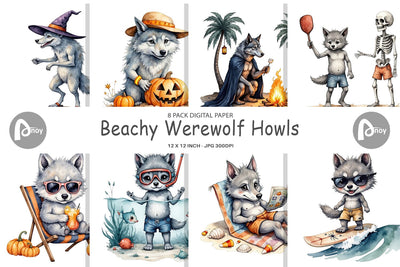 Digital Paper Beachy Werewolf Howls Digital Pattern artnoy 