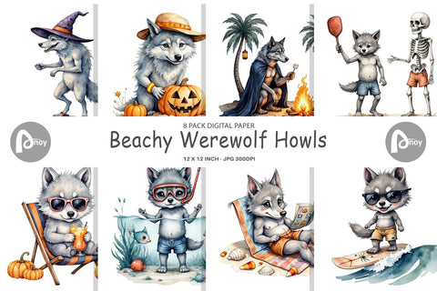 Digital Paper Beachy Werewolf Howls Digital Pattern artnoy 