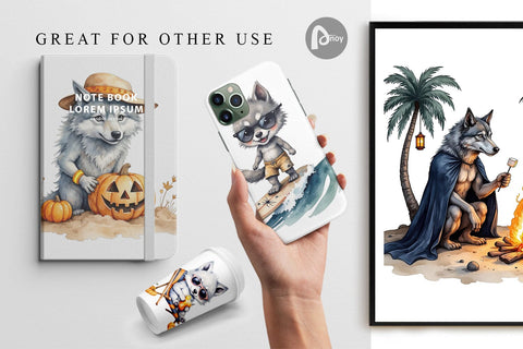 Digital Paper Beachy Werewolf Howls Digital Pattern artnoy 