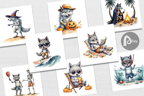 Digital Paper Beachy Werewolf Howls Digital Pattern artnoy 