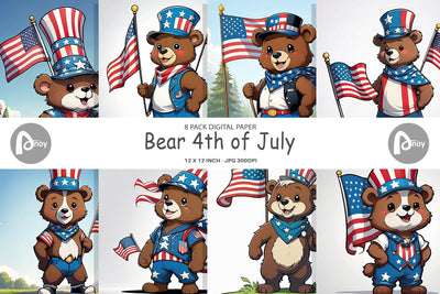 Digital Paper Bear 4th of July Digital Pattern artnoy 