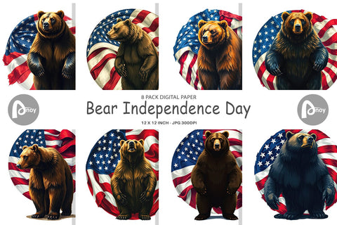 Digital Paper Bear 4th of July Digital Pattern artnoy 